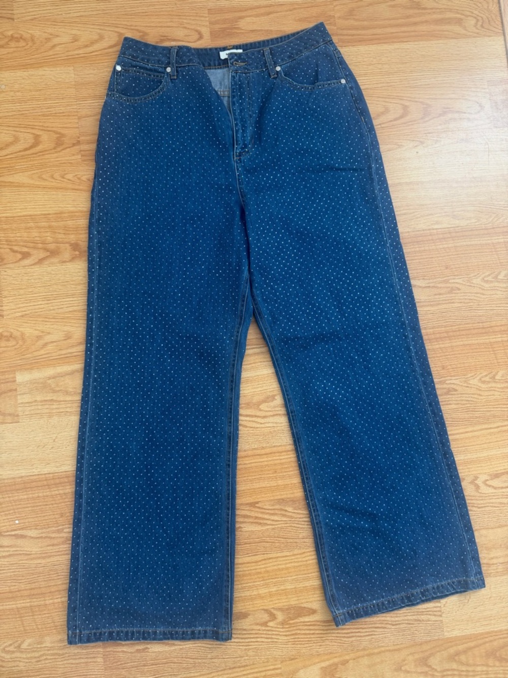 Sandro Dark Blue Rhinestone-Embellished Denim Jeans